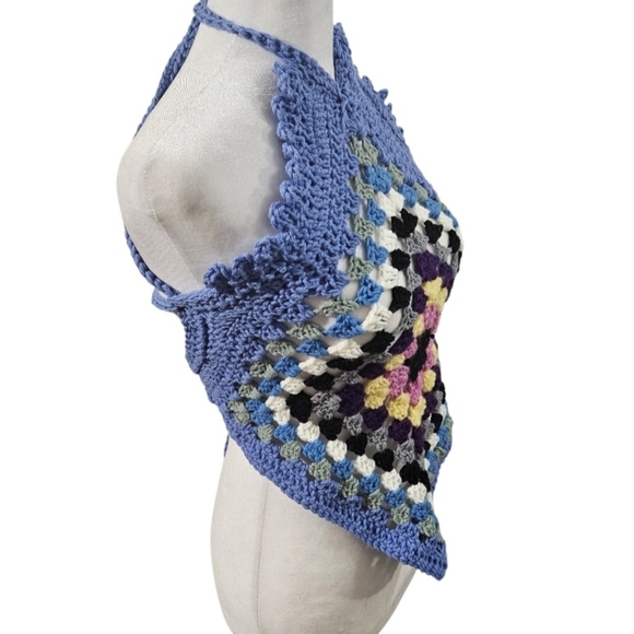 Handmade Granny Square Crochet Swim Cover Up Top Boho Resort Beachwear Colorful - Picture 11 of 17